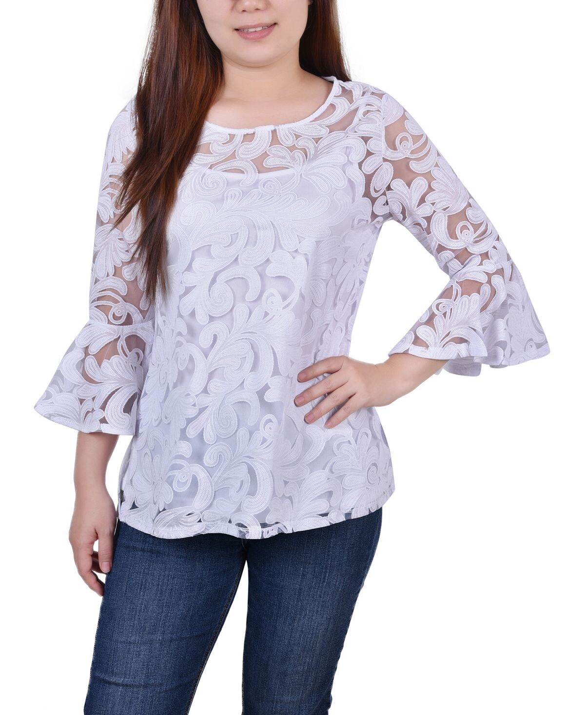 

Топ petite burnout с расклешенными рукавами NY Collection, мульти