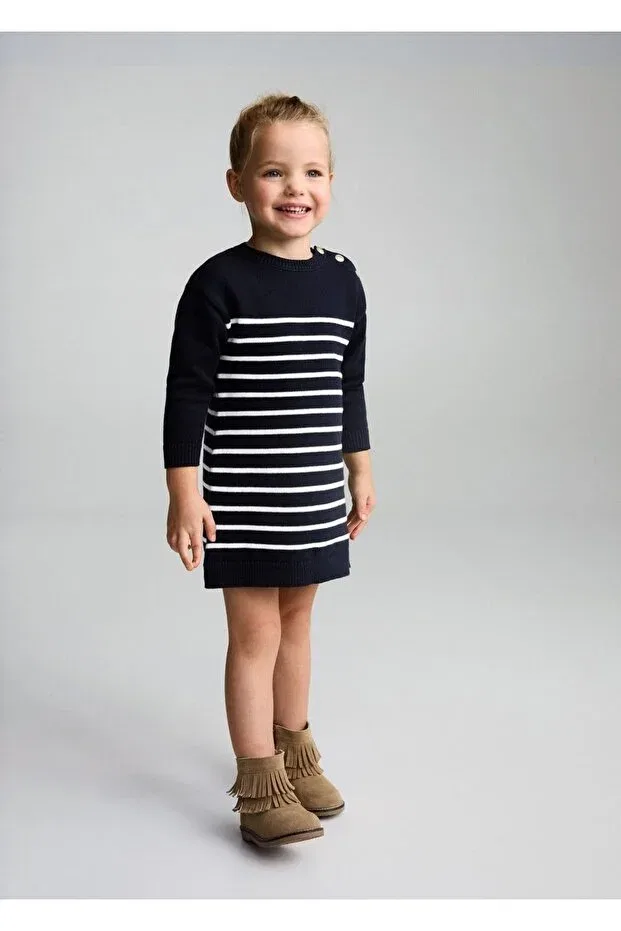 Детское платье для девочек в полоску Mango Baby, Navy Blue — фото 2