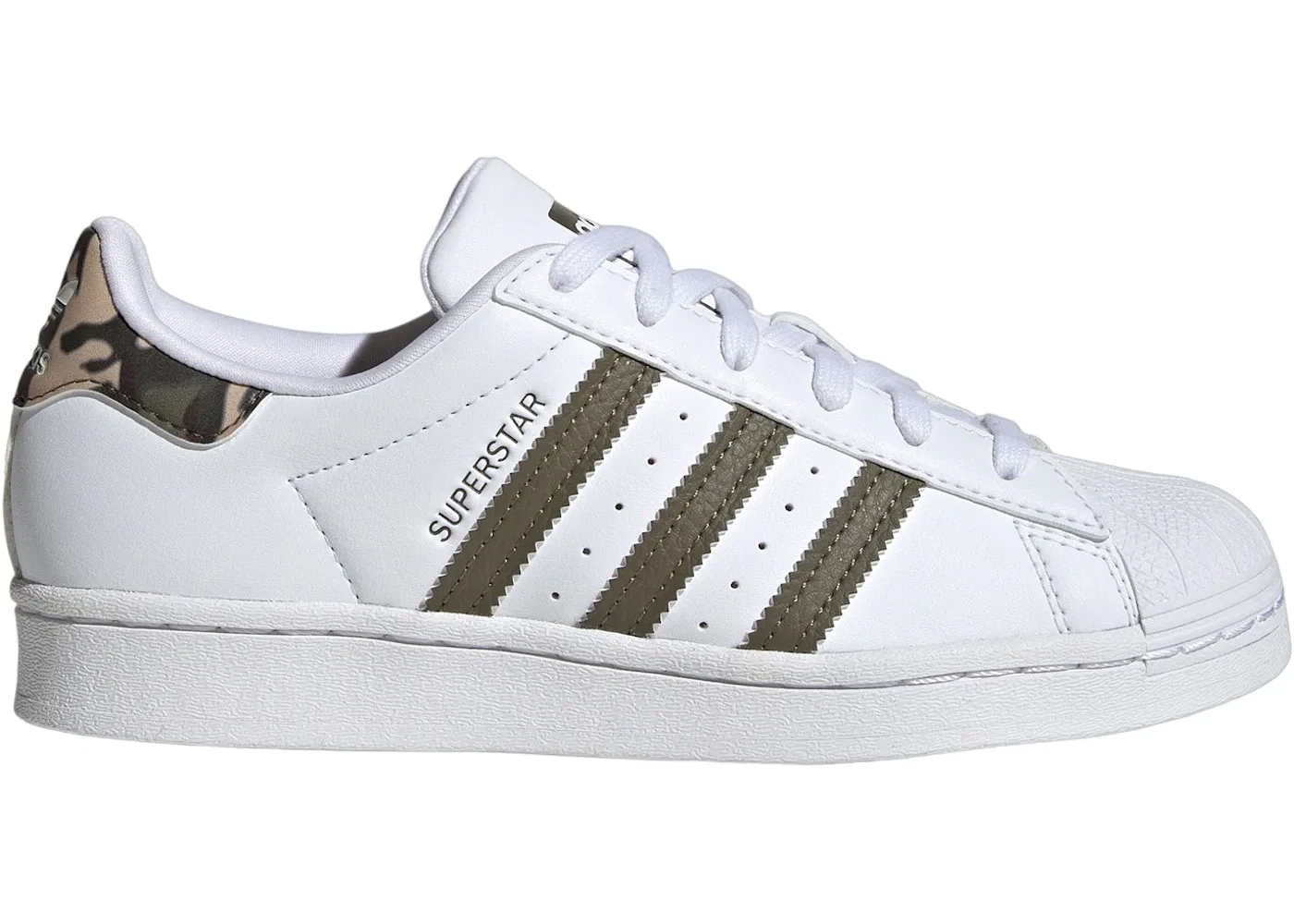 Детские кроссовки с перфорированным мыском Adidas Superstar, Cloud White/Olive Strata/Cloud White