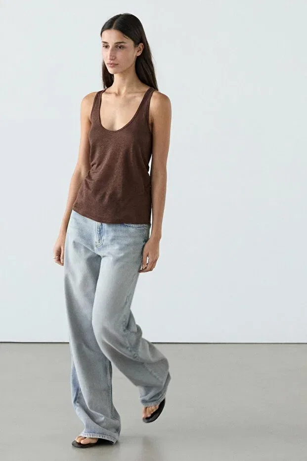 Женская майка без рукавов Massimo Dutti, Chocolate Brown — фото 3