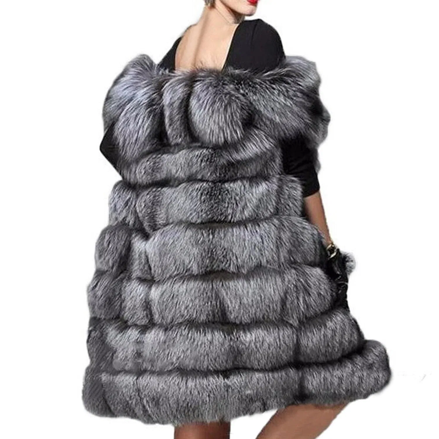 Женский жилет из искусственного меха Fox, Grey/Silver — фото 4