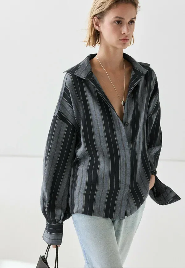 Блуза свободного кроя Button-down blouse Massimo Dutti, темно-синий