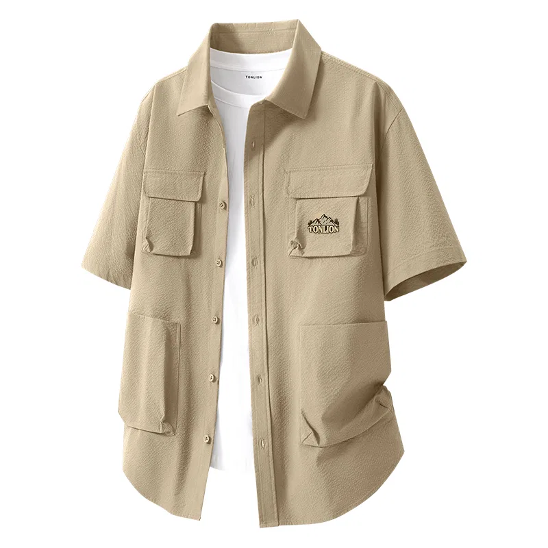 Детская рубашка с коротким рукавом из хлопка Tonlion, Khaki