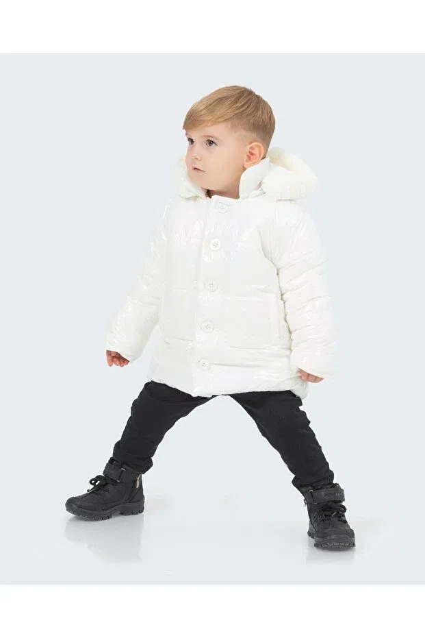 Детская зимняя куртка-пуховик для девочек с капюшоном Babyhola, Ecru — фото 2