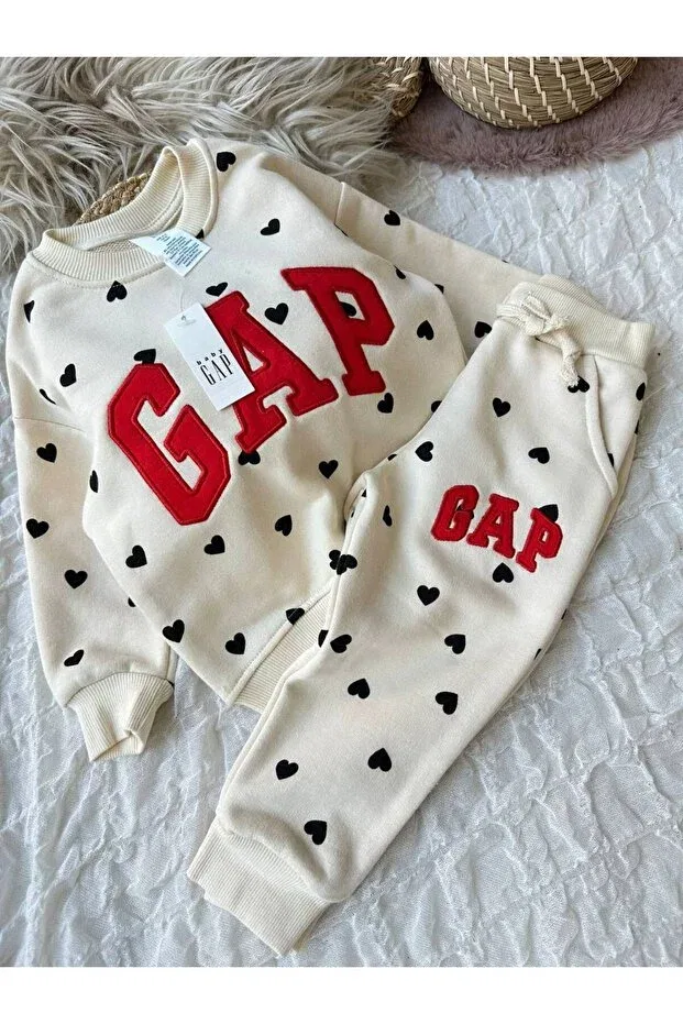 Детский спортивный костюм для девочек с принтом Heart Patterned Neo Kids, Nude Color — фото 2