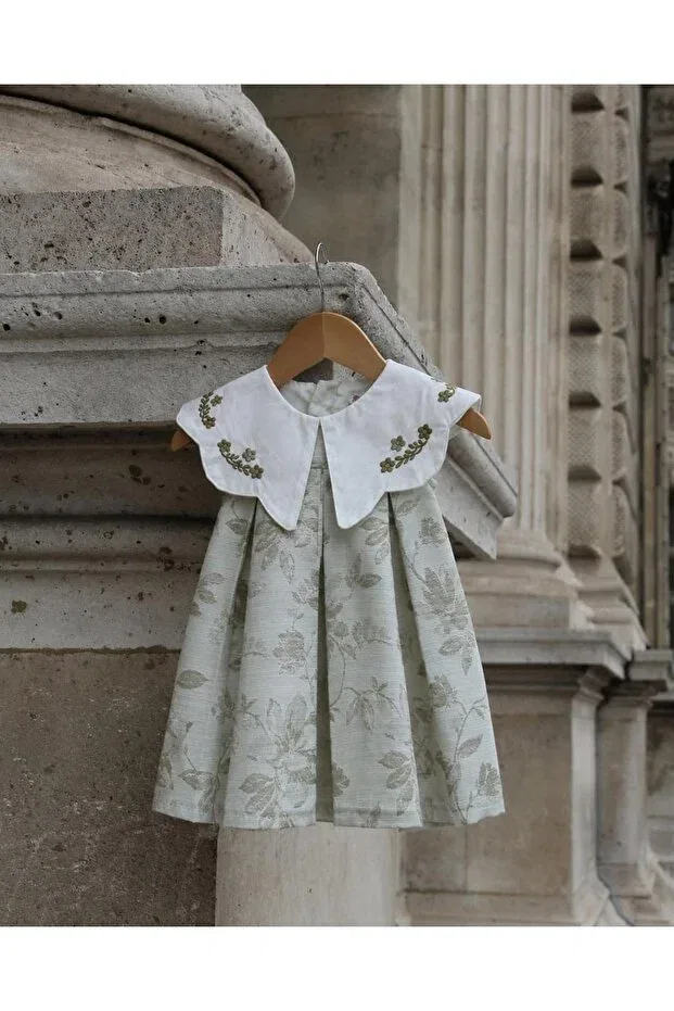 Детское платье для девочек с жаккардовым узором Joséphine Vintage Collared Jacquard Fabric Dress Miss Pallone, Green