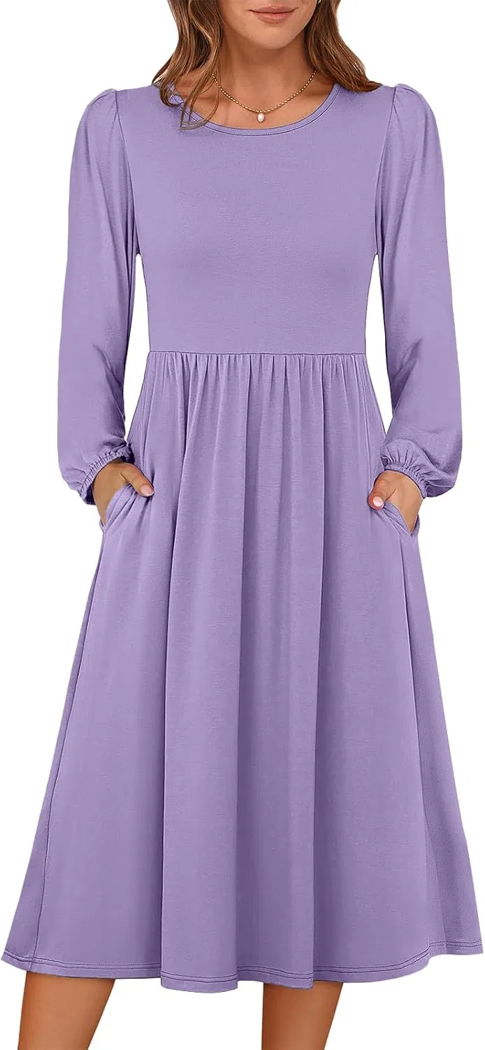 Женское миди платье с длинным рукавом A-силуэта, Purple