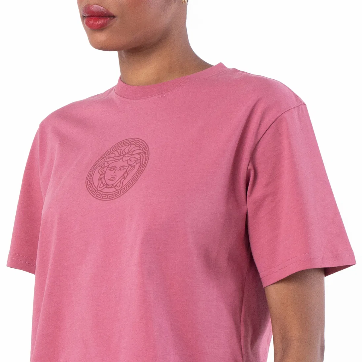 Футболка укороченная с принтом Medusa Cotton Crop T-Shirt Versace, Strawberry Jam — фото 2