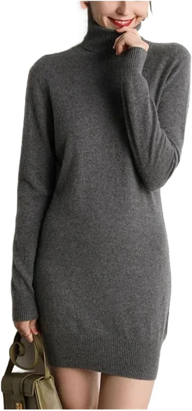 Женское шерстяное платье миди с круглым вырезом, Dark Grey
