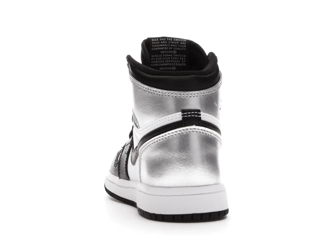 Детские кроссовки для мальчиков с принтом Jordan 1 Retro High Jordan, Black Metallic Silver White Black — фото 4
