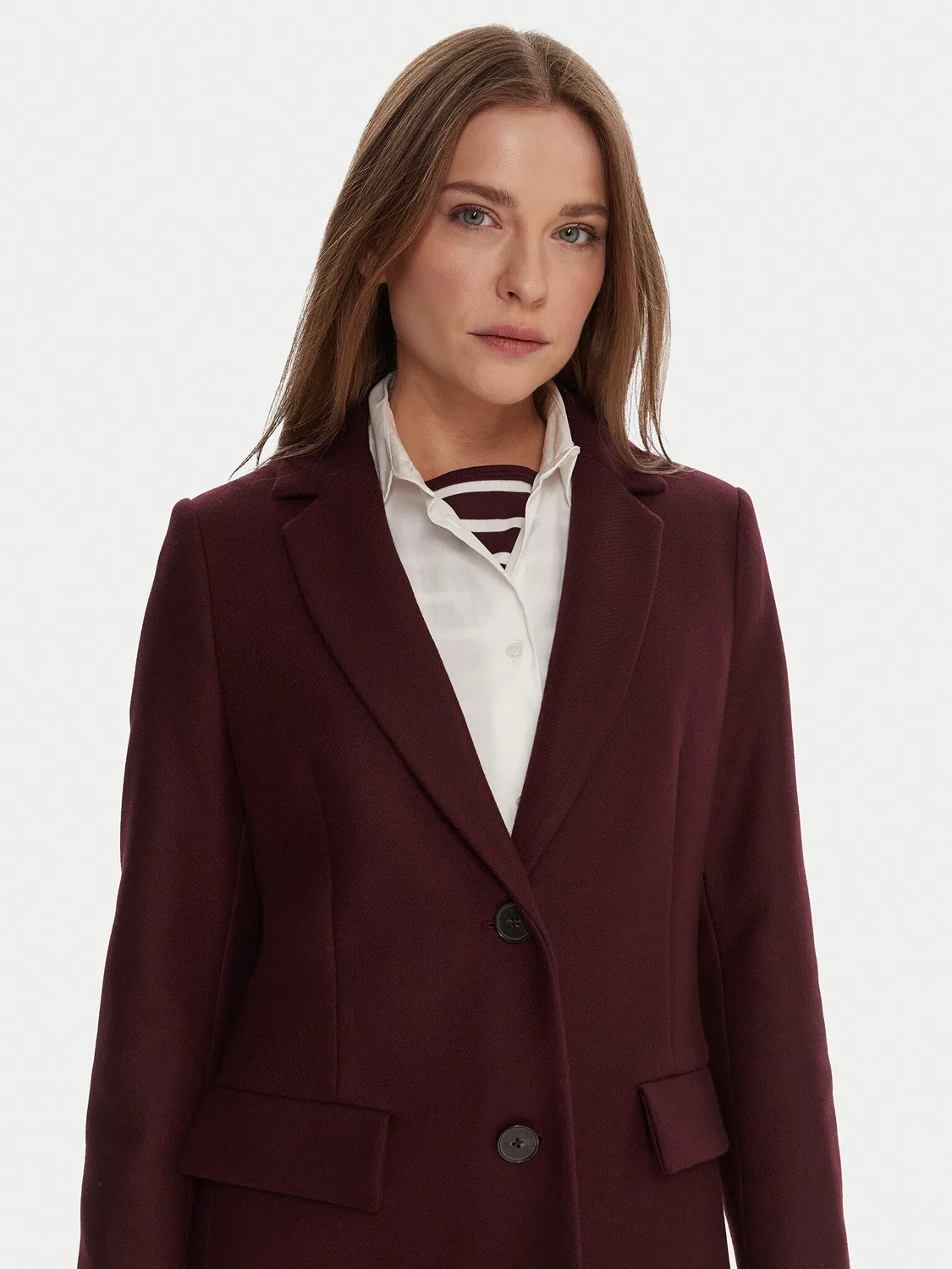 Женское шерстяное пальто стандартного кроя Tommy Hilfiger, темно-красный — фото 4