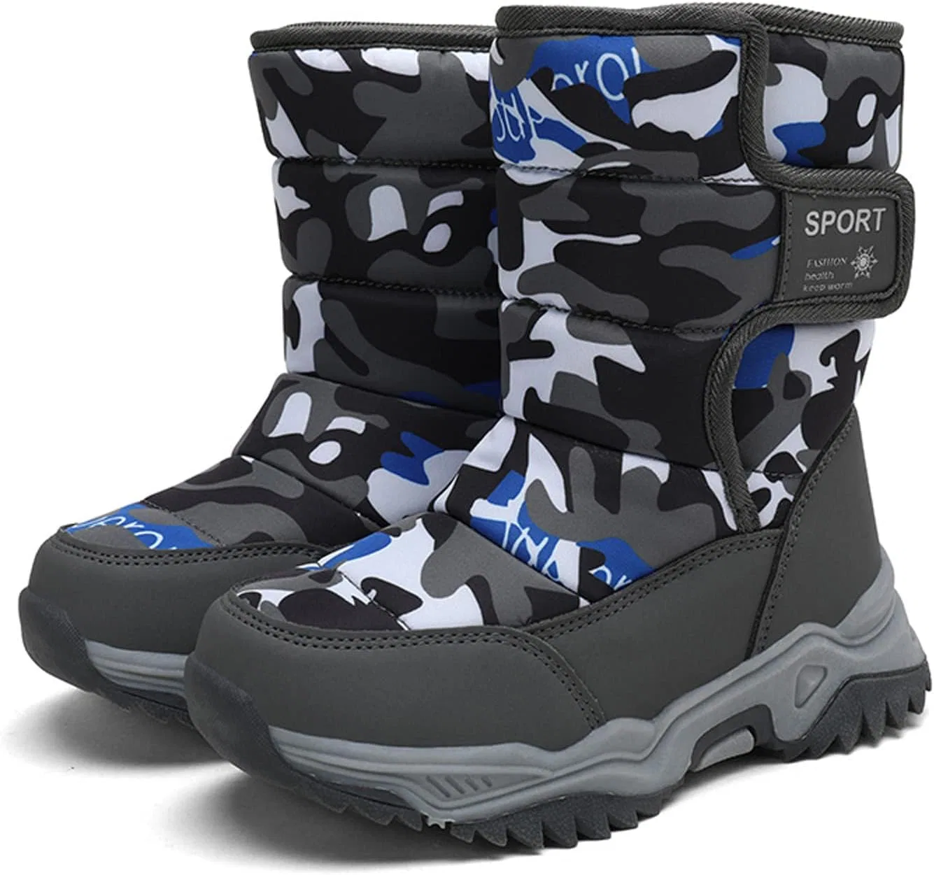 Детские зимние ботинки для девочек и мальчиков с теплой подкладкой FLIOZY, Grey Camo