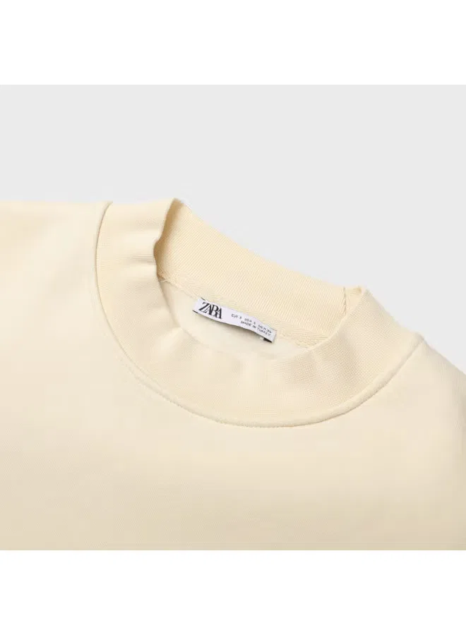 Свитшот с длинным рукавом Zara, кремовый — фото 4