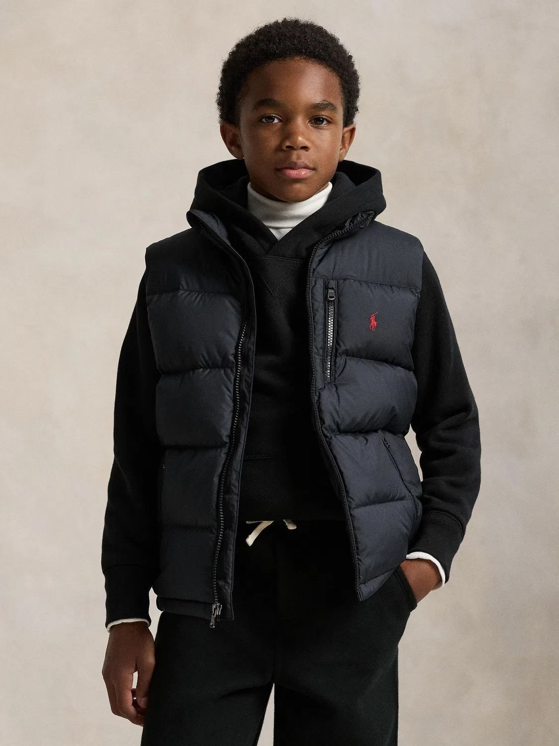 Черный пуховик с логотипом Polo Ralph Lauren