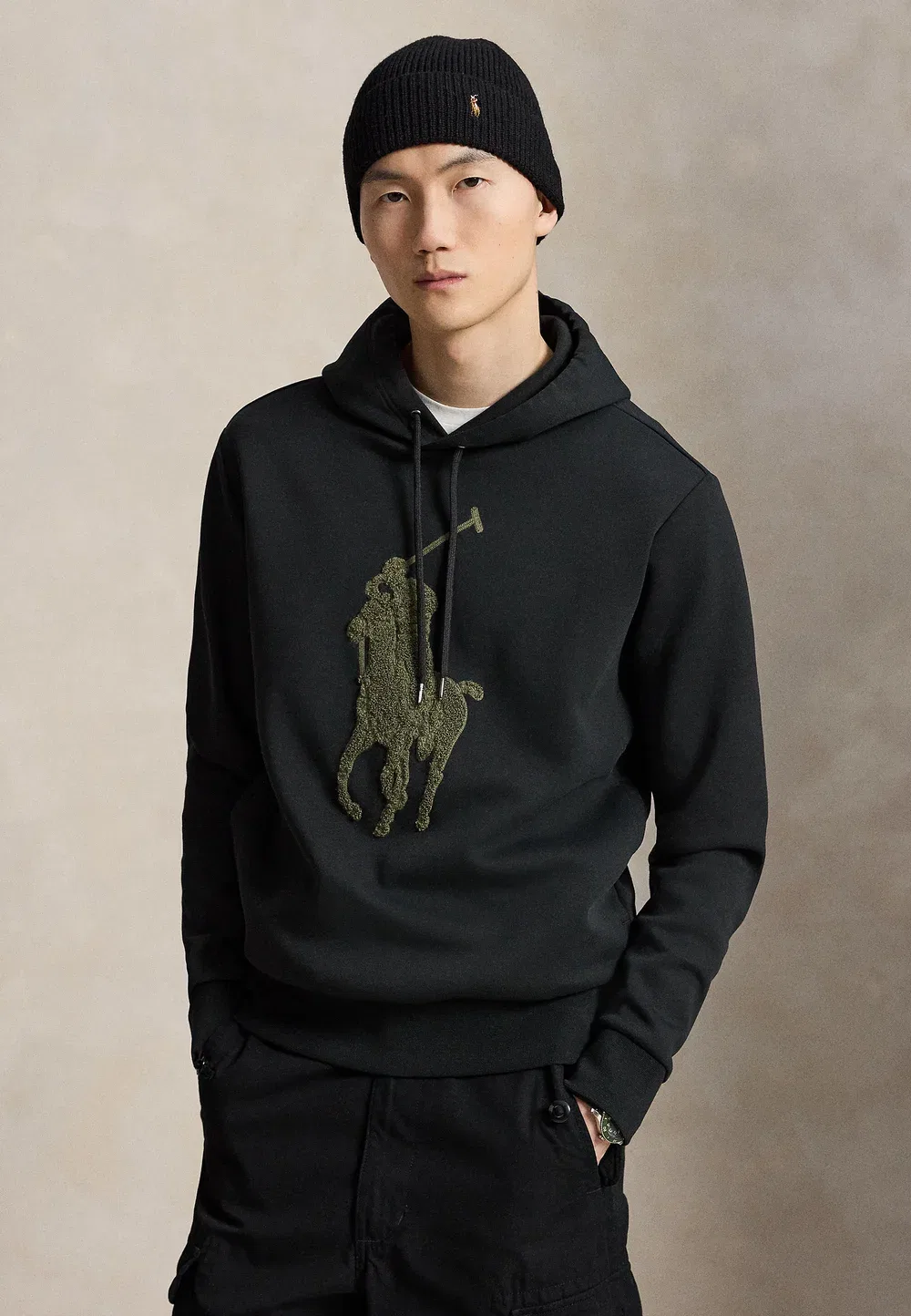 Толстовка с капюшоном из двойной вязки с изображением большого пони Polo Ralph Lauren, Polo Black