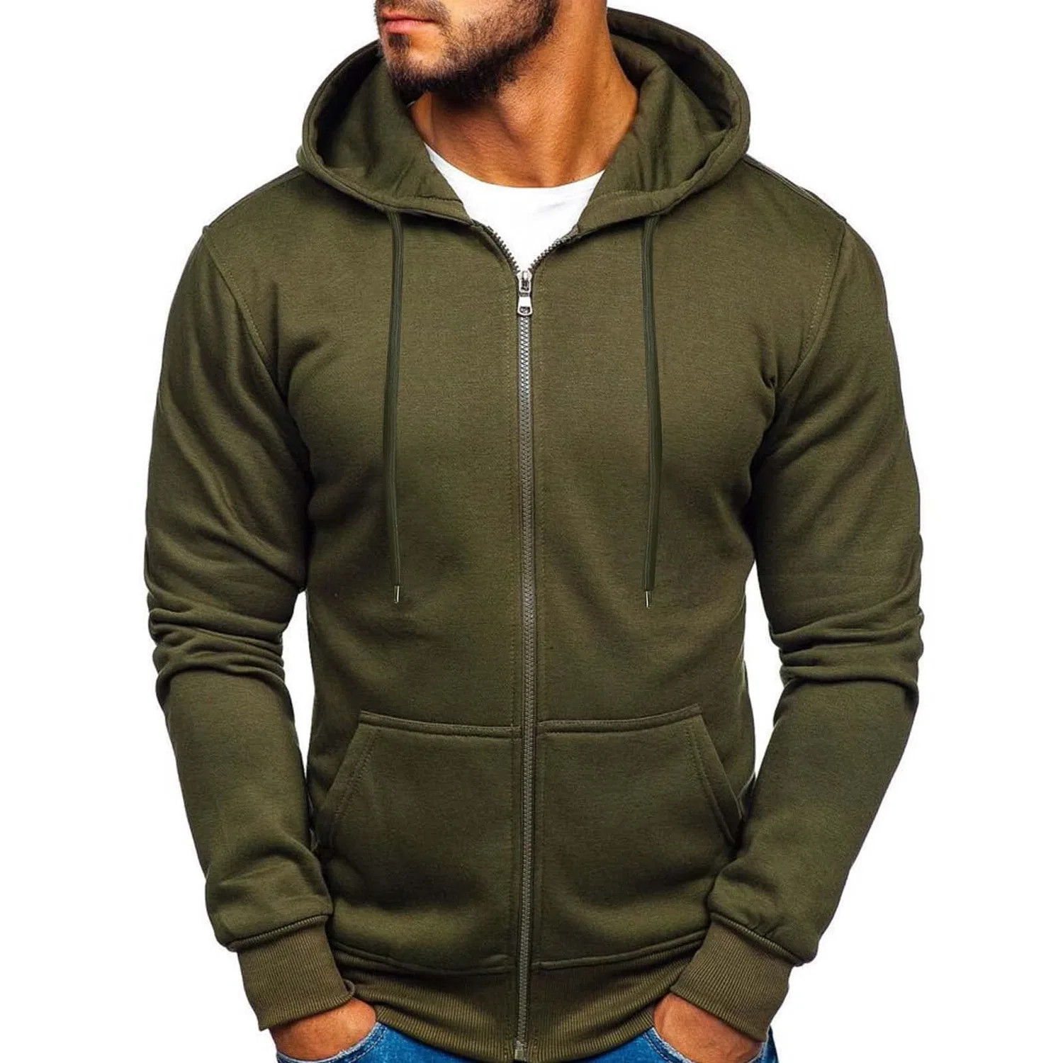 Мужское худи с длинным рукавом Full Zip Hoodies, Green — фото 4