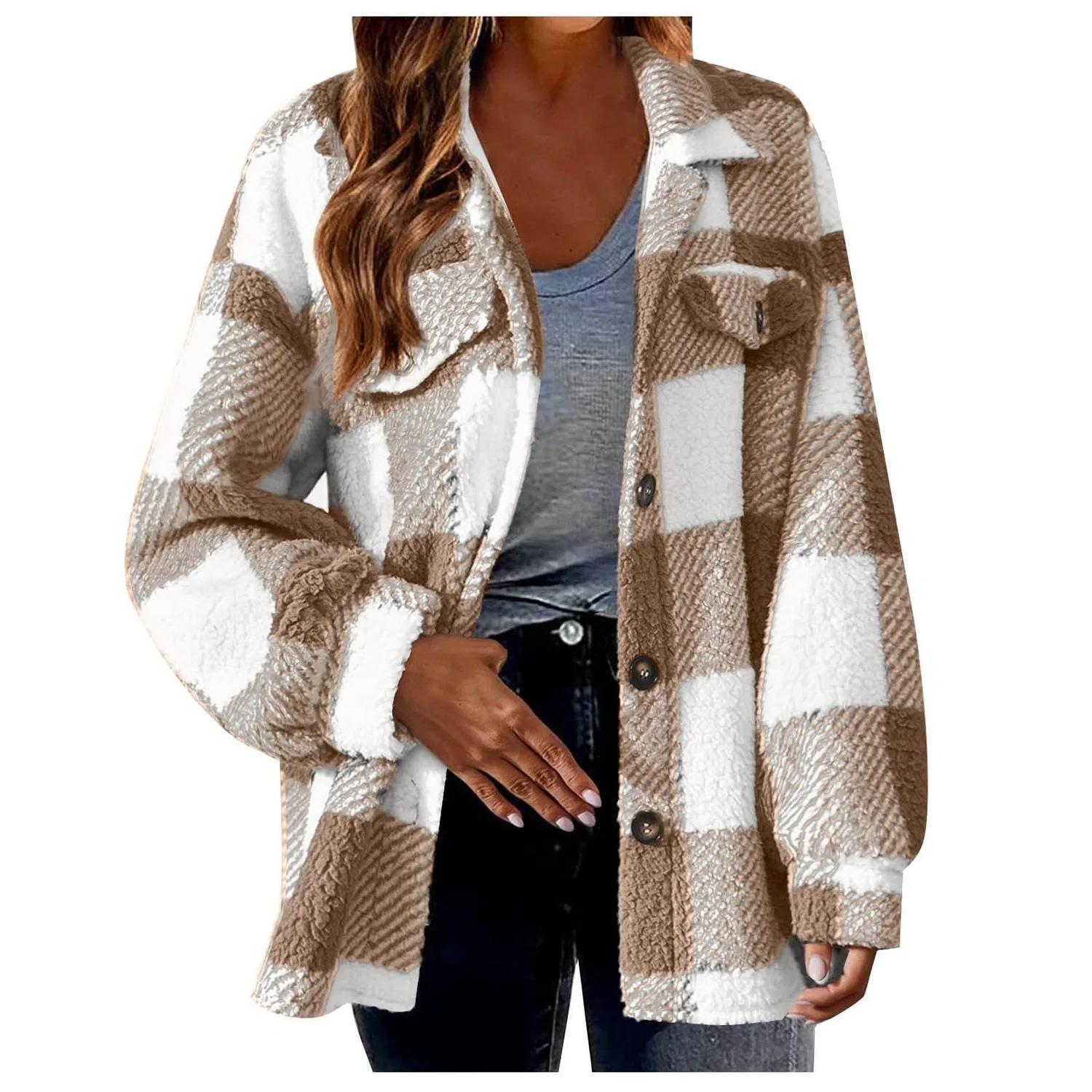 Женское утепленное пальто с принтом плед, Marrone