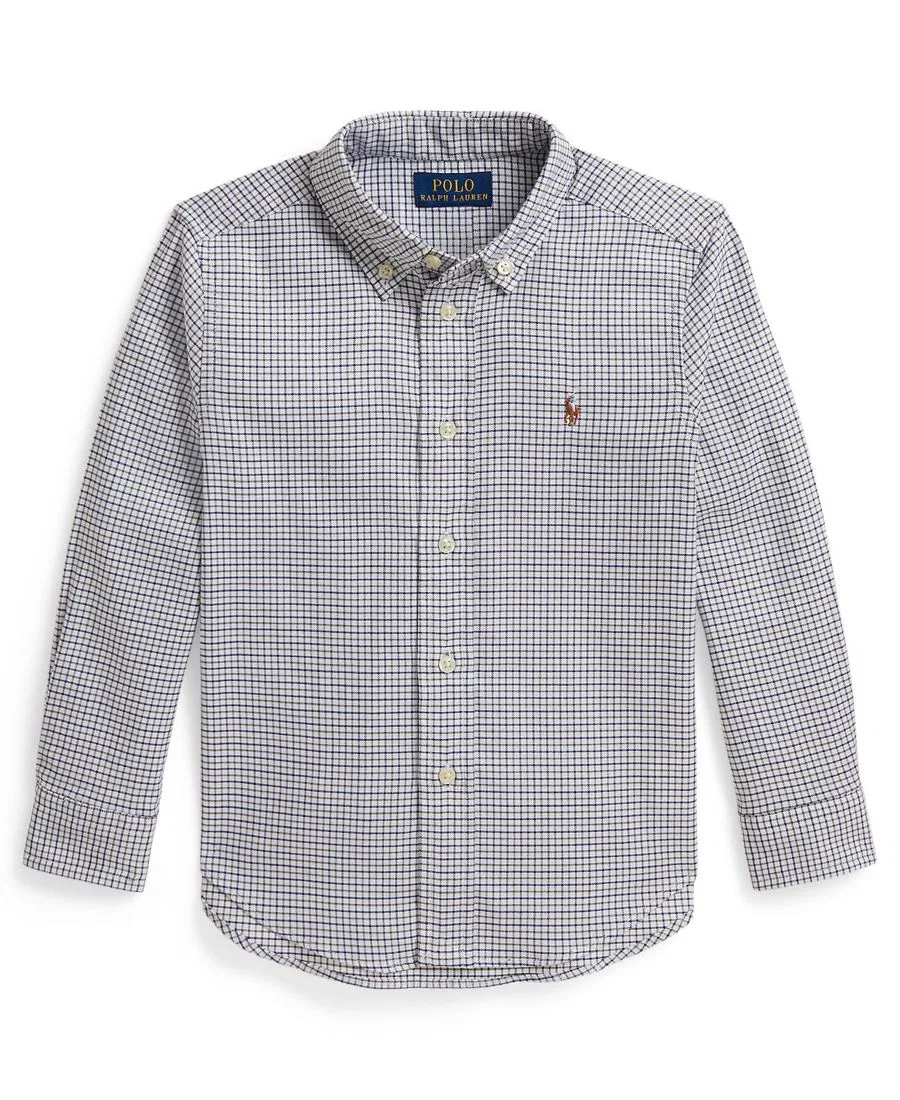 Рубашка с принтом Performance Oxford, модель Checked Polo Ralph Lauren, White Olive Multi