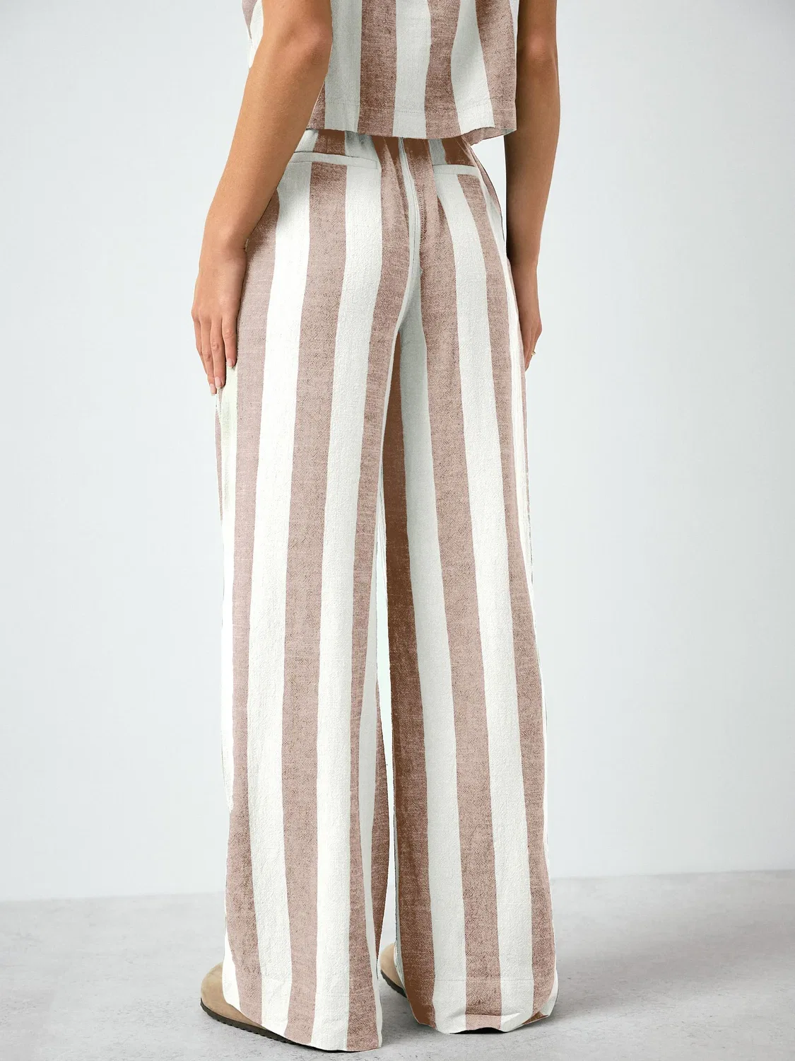 Брюки прямого кроя из льняной смеси Brown/Ecru Stripe Next, коричневые/экрю — фото 3