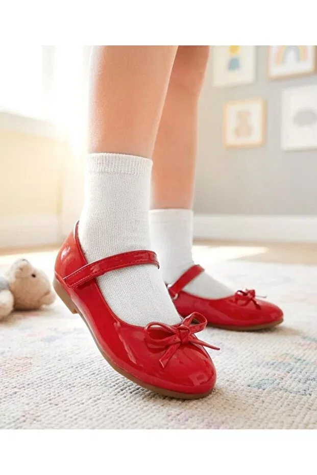 Детские балетки для девочек с бантиком Surpie Shoes, Red — фото 2