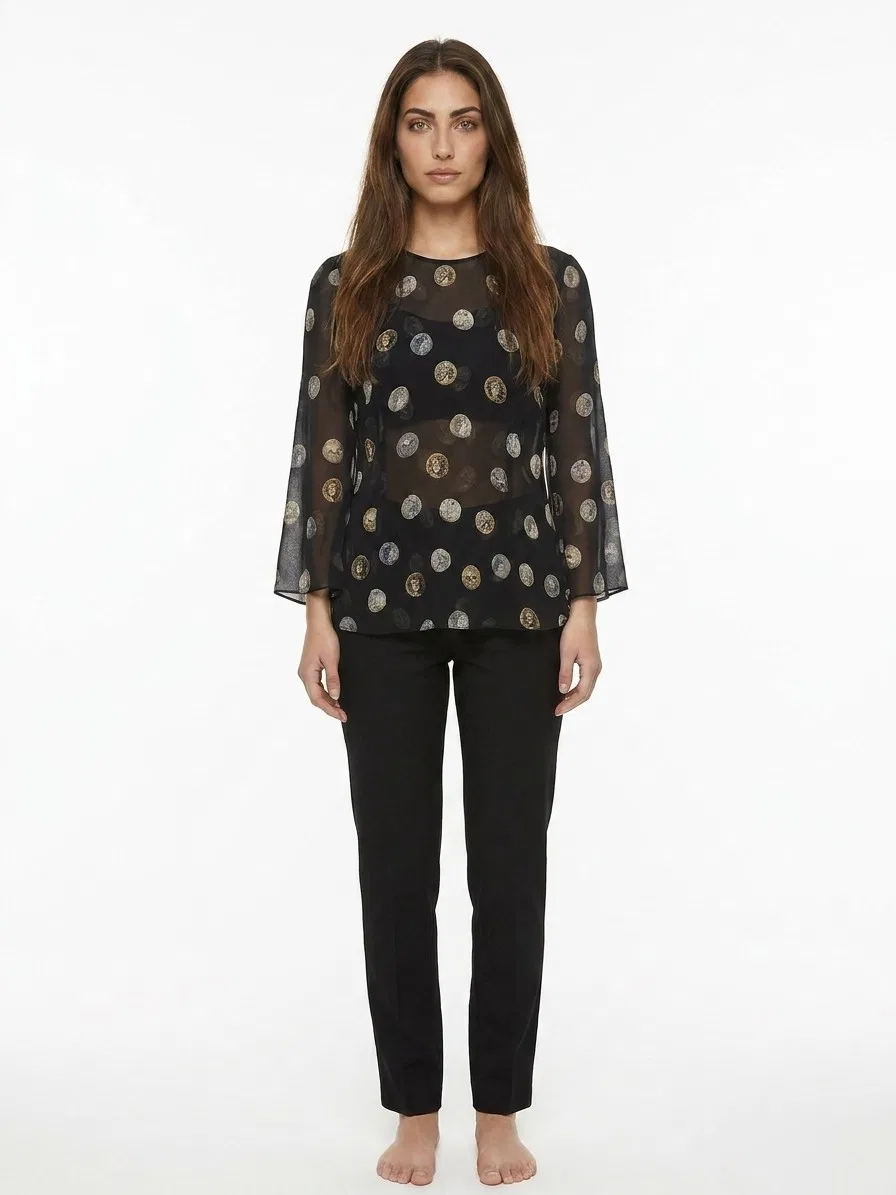 Женская футболка с длинным рукавом из шелка Dolce & Gabbana, Black