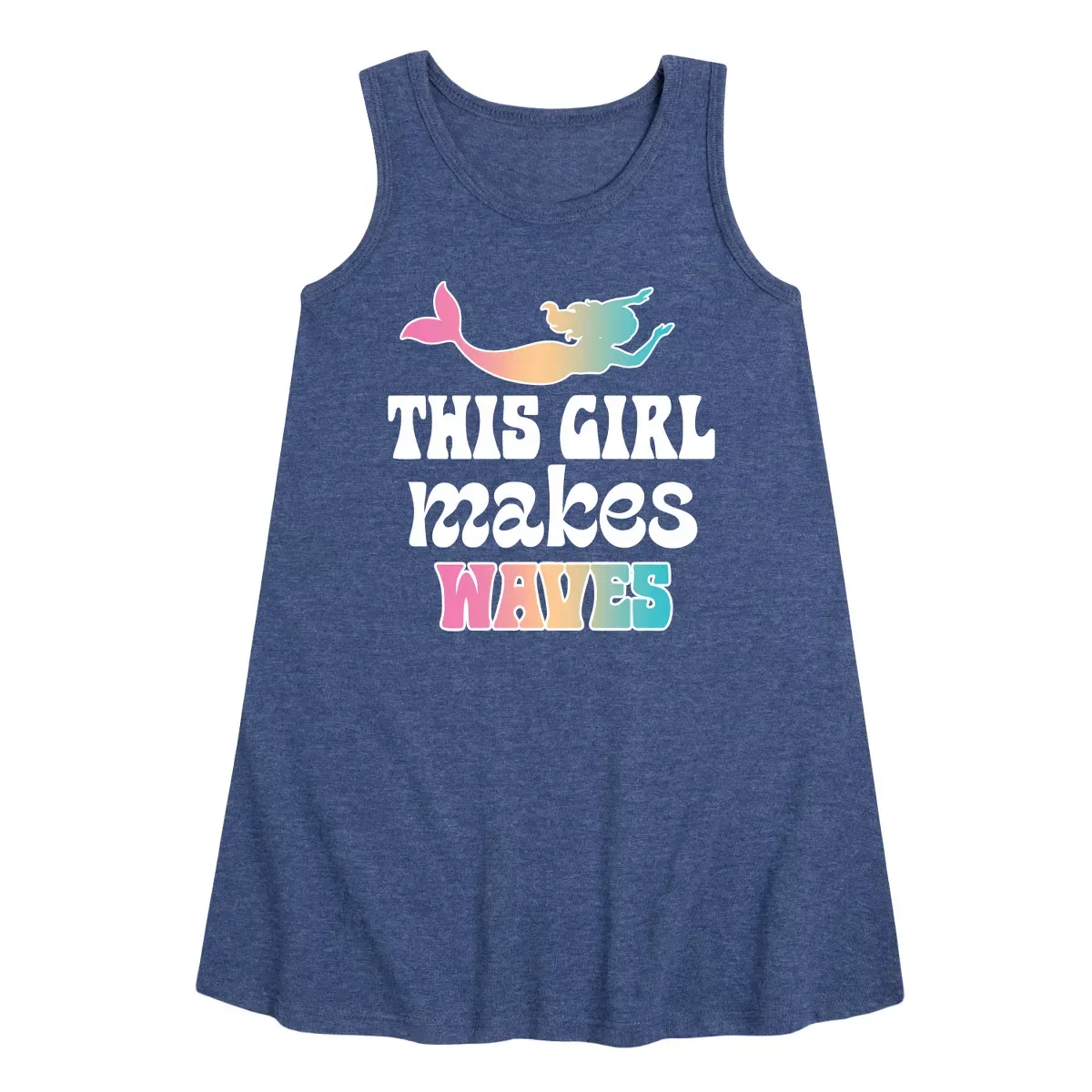 Детское платье-трапеция без рукавов This Girl Makes Waves Mermaid Instant Message, Heather Navy