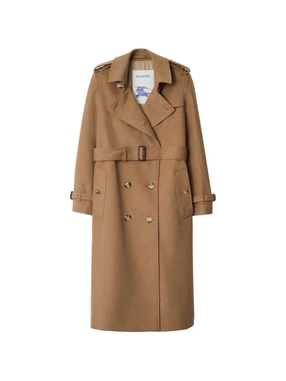 Длинное кашемировое пальто-тренч Kensington BURBERRY, бежевый
