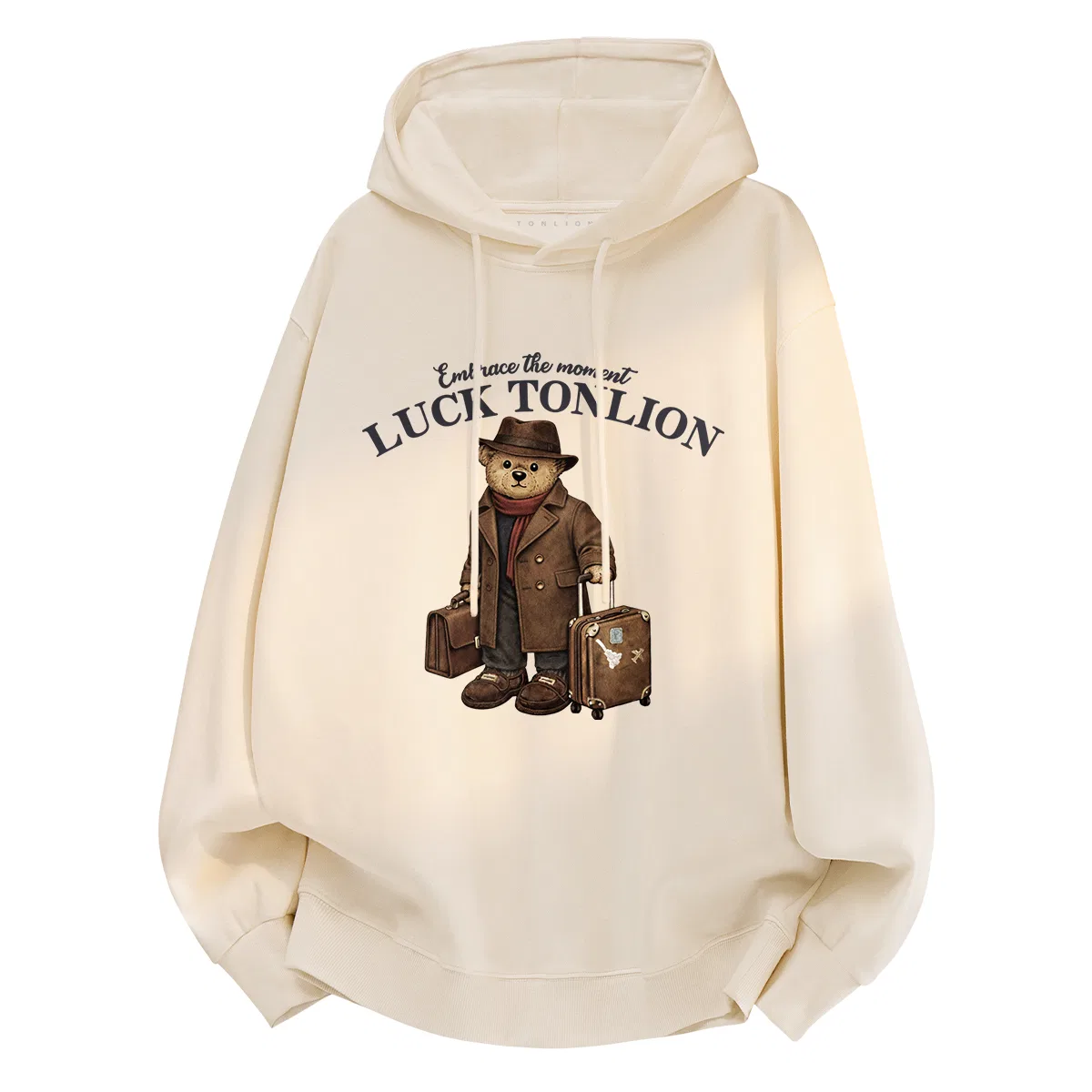 Детский худи с принтом Tonlion Tang Lion Academy Style Cartoon Print Trendy Loose Comfortable Hooded Pullover, Цвет 330G Heavy Light Beige Tn Happy Journey