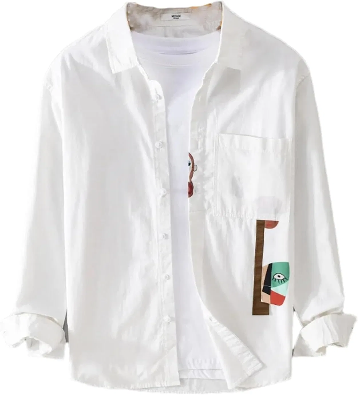 Мужская рубашка с заплаткой кармана Casual Cotton Shirt, White