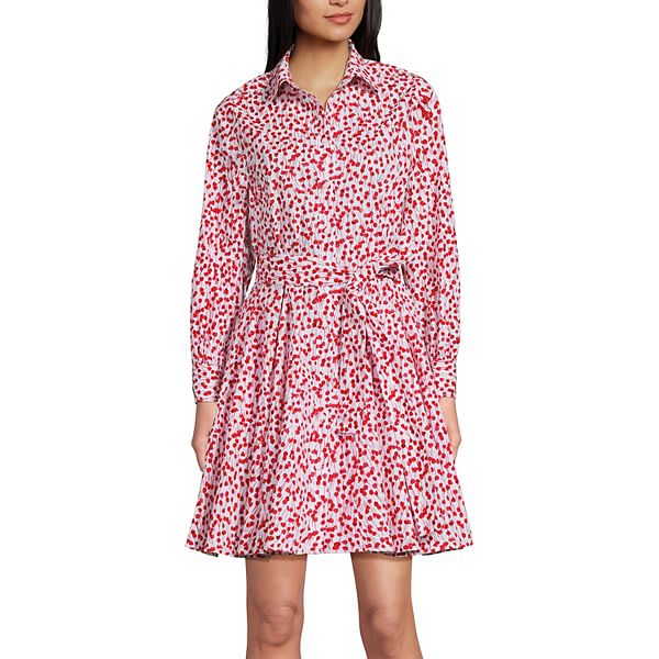 

Женское платье из поплина на пуговицах с воланами Lands' End, White Red Posies