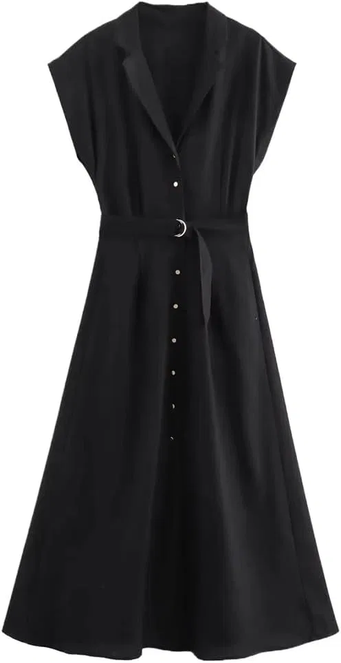 Женское повседневное платье-миди с поясом A-line, Polyester, Pic Color