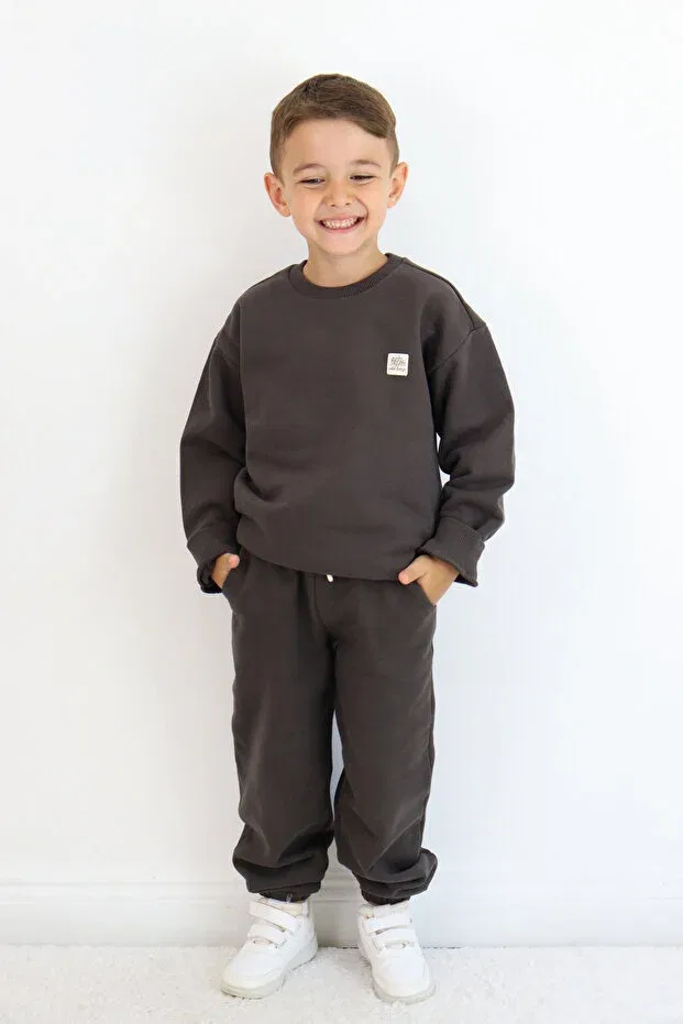 Детский комплект спортивного костюма с принтом Basics Miababy, Brown — фото 2