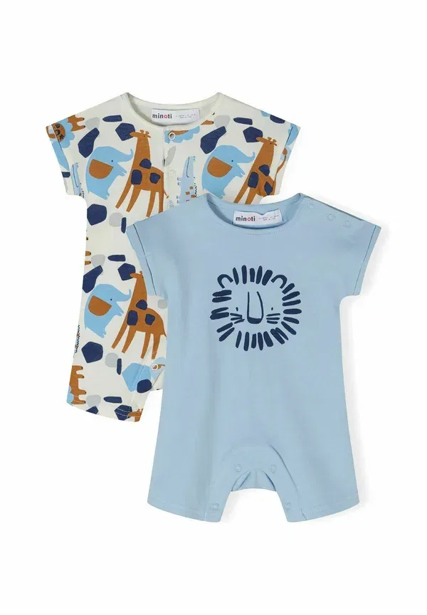 Комплект из 2 ползунков с коротким рукавом с принтом Животные Minoti, Light Blue White, белый/светло-голубой