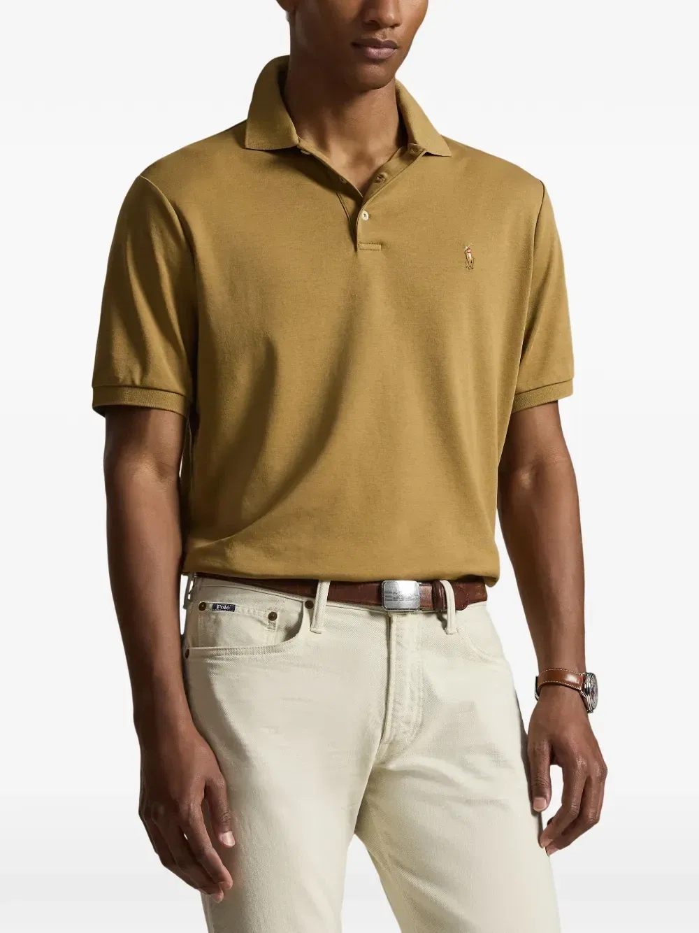 Рубашка-поло с короткими рукавами и вышитым логотипом Polo Ralph Lauren, бежевый — фото 2