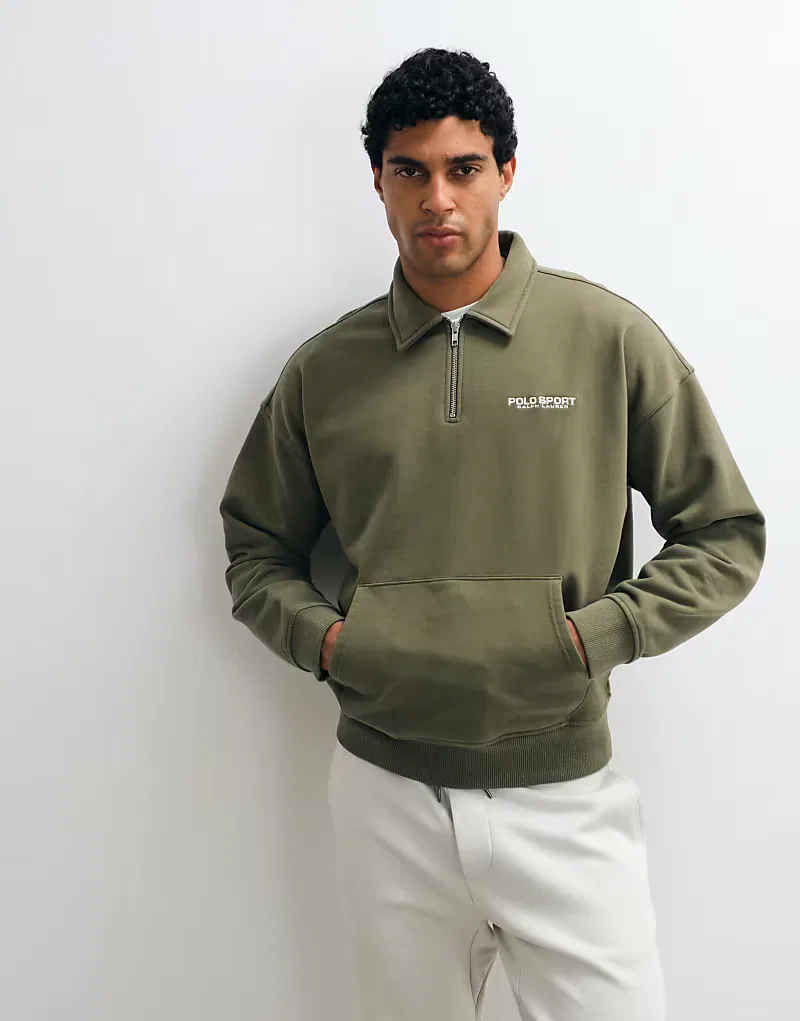Свитшот спортивный с печатью на спине Polo Ralph Lauren, оливково-зеленый — фото 2