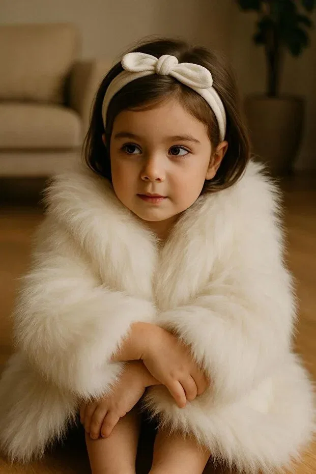 Детское пальто для девочек с искусственным мехом Fur Collar Kürkzone, White — фото 2