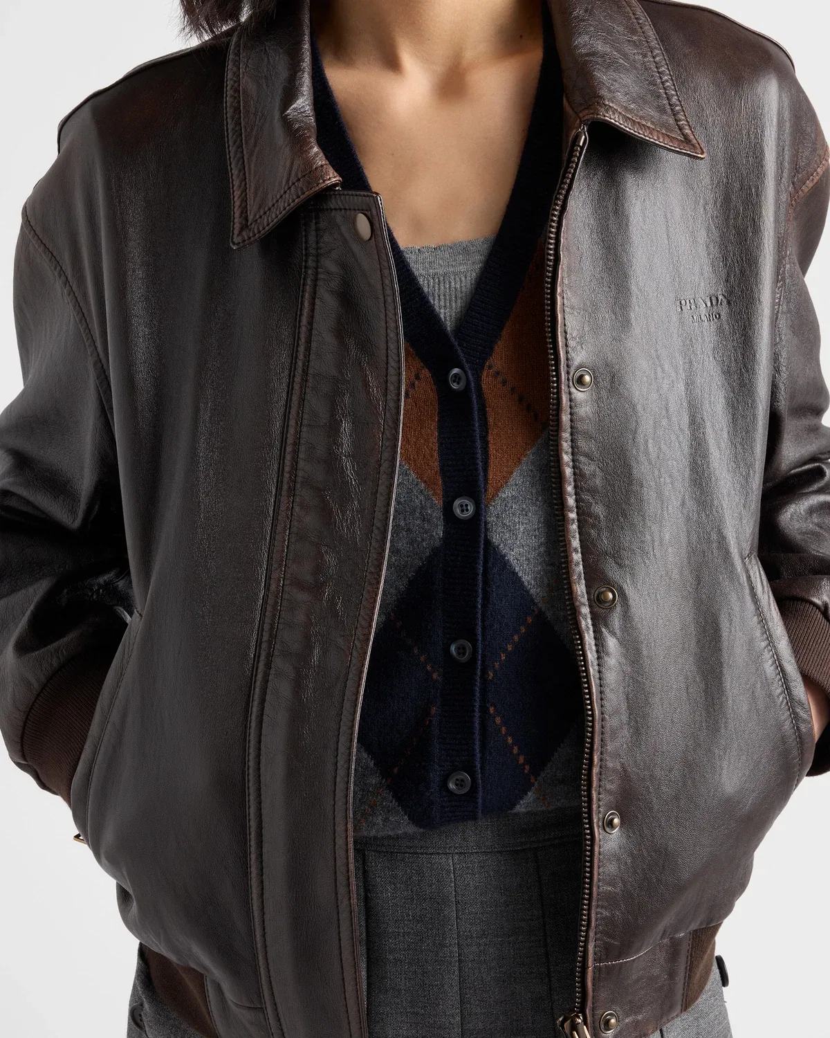 Кашемировый кардиган в клетку "аргайл" Prada, синий — фото 3