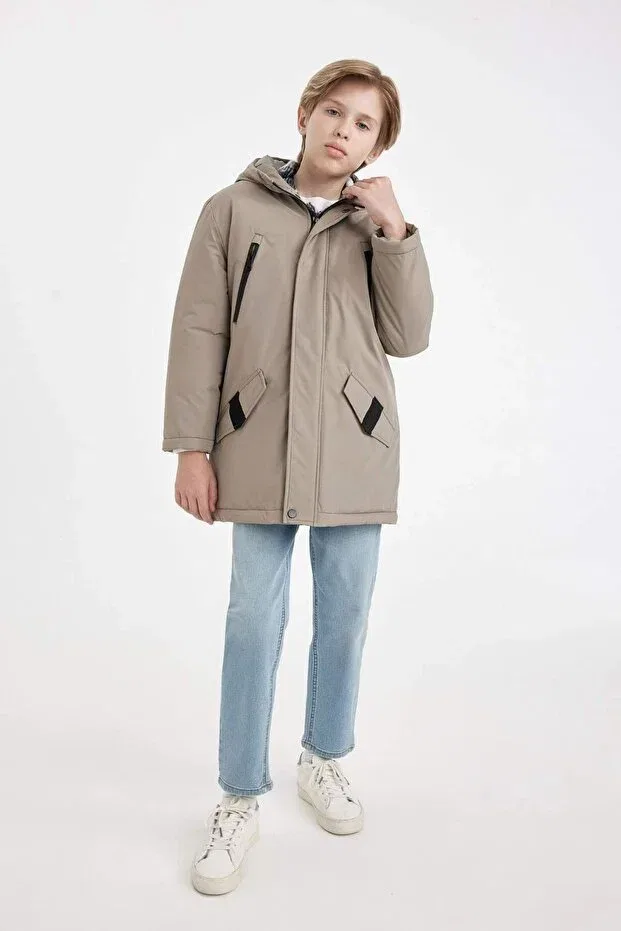 Детское пальто для мальчиков водонепроницаемое parka Defacto, Gray-Gr317 — фото 2