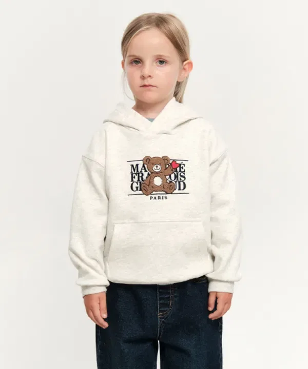 Худи детское с принтом медведя, классический логотип, Marithé Kids, овсяный