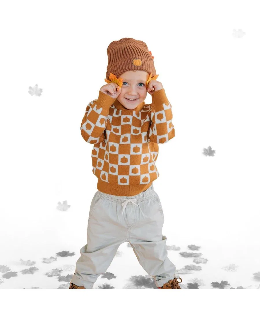 Детский свитер с принтом Pumpkin Checkers Sweet Wink, Burnt Orange — фото 2