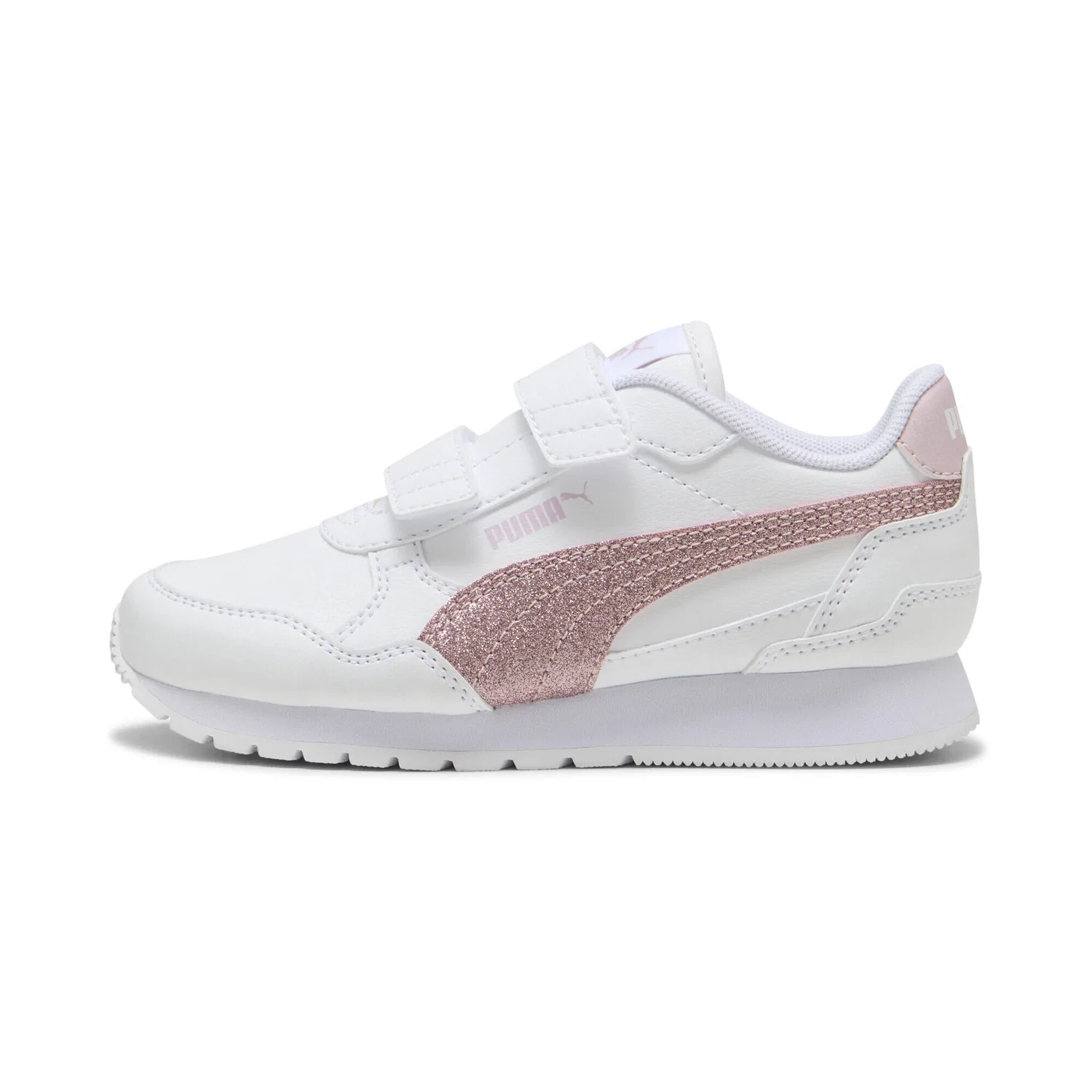 Детские кроссовки для девочек с блестками ST Runner v4 Glitter Puma, Weiß Silber Rosa — фото 3