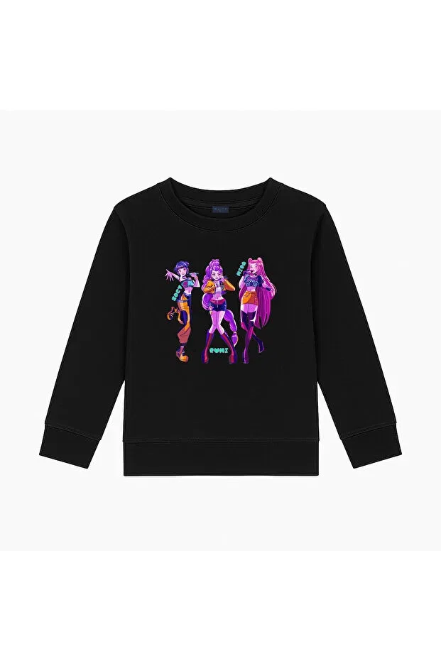 Детские свитшот для девочек с принтом Kpop demon hunters hunterix demon hunters zoey mira rumi design Blitzist, Black