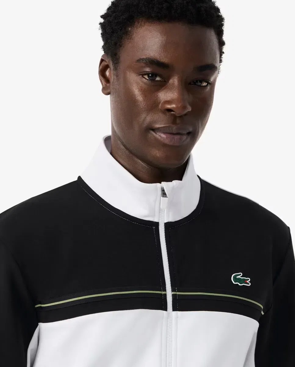 Мужская спортивная кофта на молнии с цветовыми блоками Lacoste, Negro / Blanco — фото 3