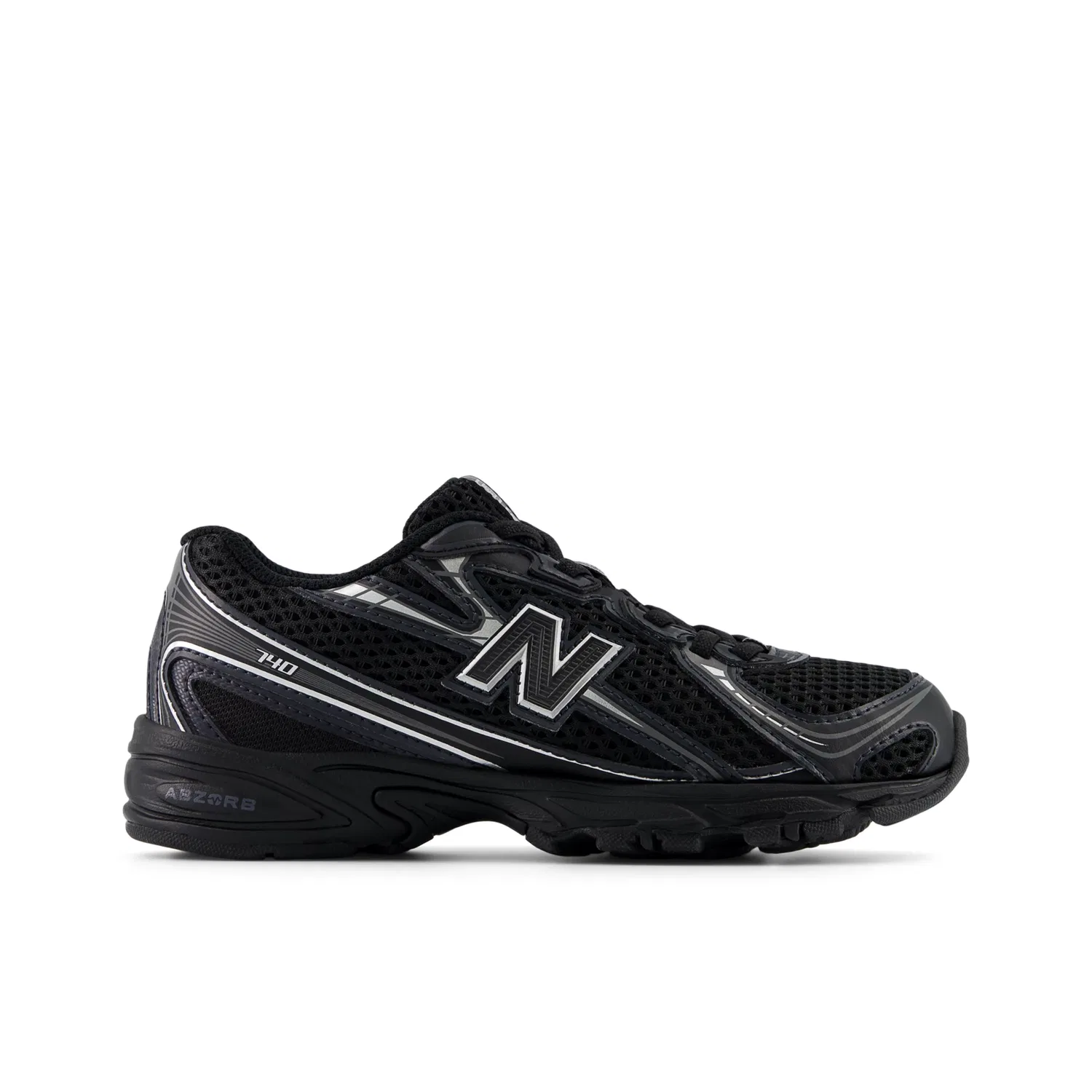 Детские кроссовки New Balance 740 Bungee Lace, Black With Silver Metallic