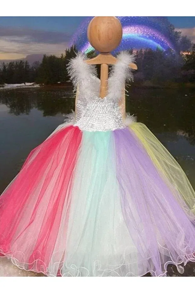 Детское платье для девочек с принтом Unicorn Skirts Rainbow Tarlantan Evening Dress Okay, Colored — фото 4