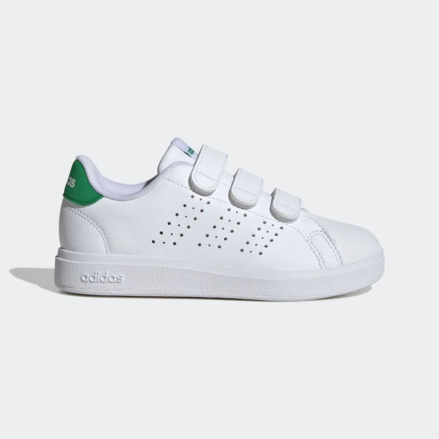 Детские спортивные кроссовки с перфорированными полосками Adidas, Cloud White/Ftwr White/Green — фото 2