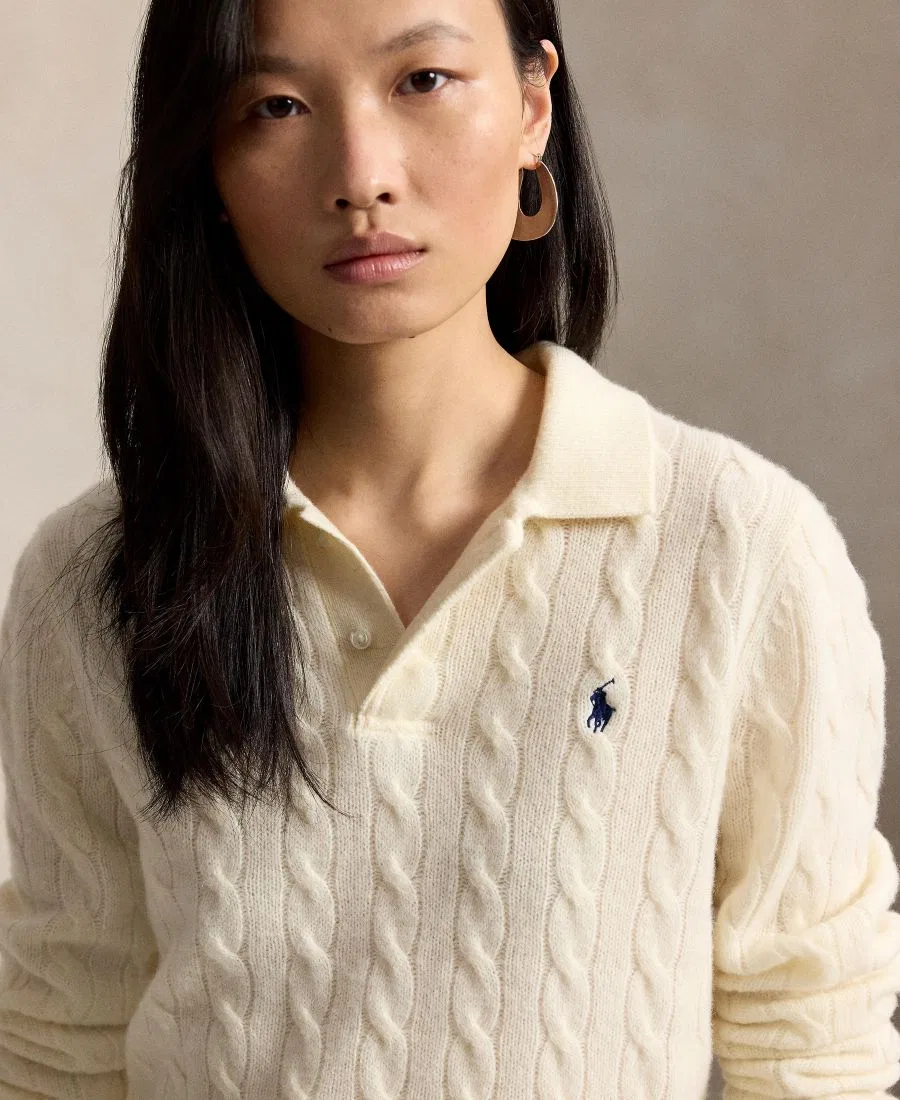 Женский свитер с кабельным узором и длинным рукавом Polo Ralph Lauren, Authentic Cream — фото 3
