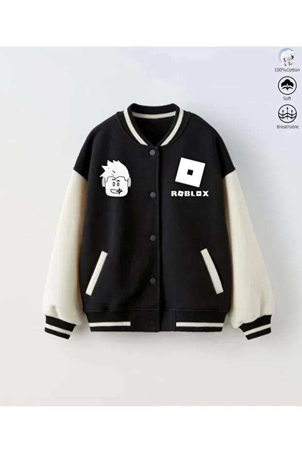 Детская куртка-бомбер для девочек с принтом Roblox Printed Bomber-College Jacket Butik, Black