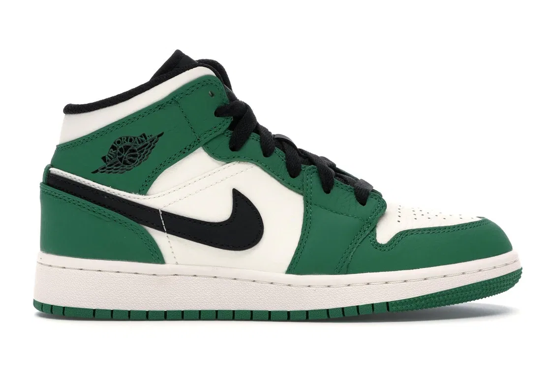Детские кроссовки с перфорированным носком Jordan 1 Mid Pine Green Jordan, Pine Green/Sail-Black