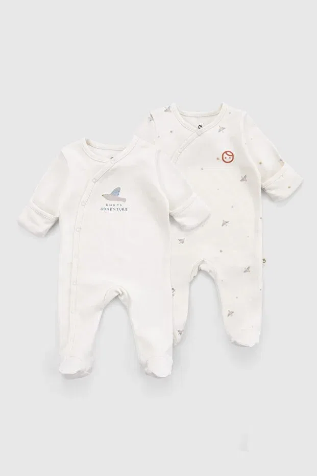 Детский комплект комбинезонов из органического хлопка Little Gusto, White - Multicolor